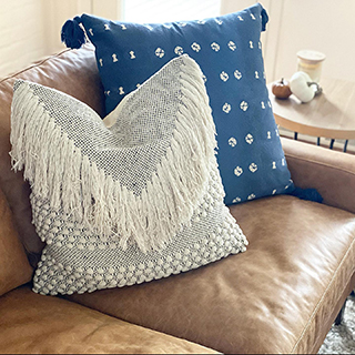 Two decorative pillows on the sofa
