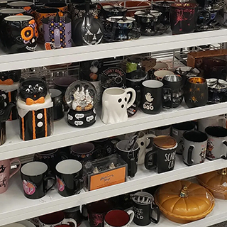 A variety of Halloween mugs from a Ross store