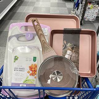 Ross shopping cart full of affordable and high- quality cookware and bakeware