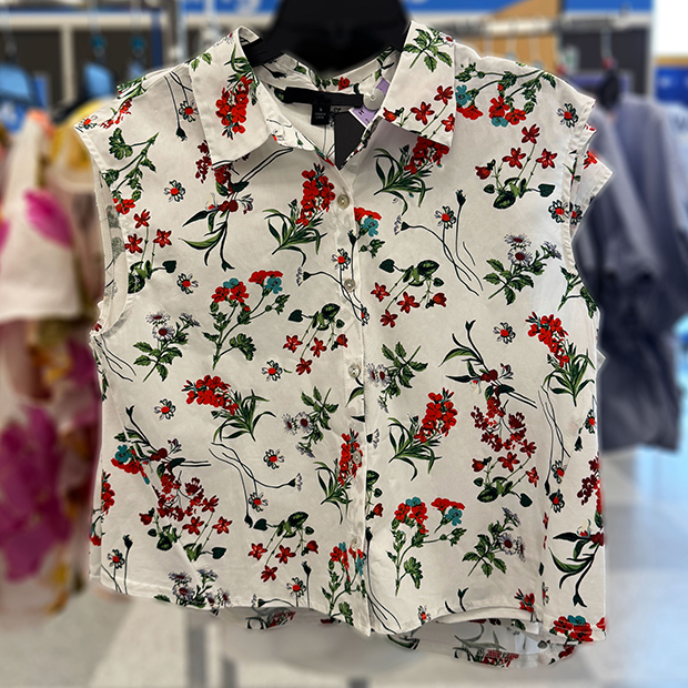Green and red floral button-down sleeveless tank found in store at Ross.