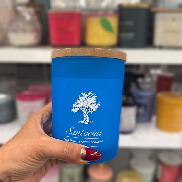 Santorini scented blue candle found in store at Ross.