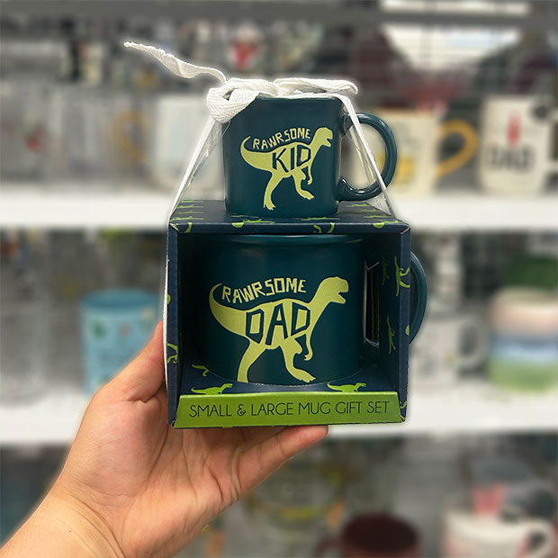 Rawrsome kid and dad mug set found in store at Ross.